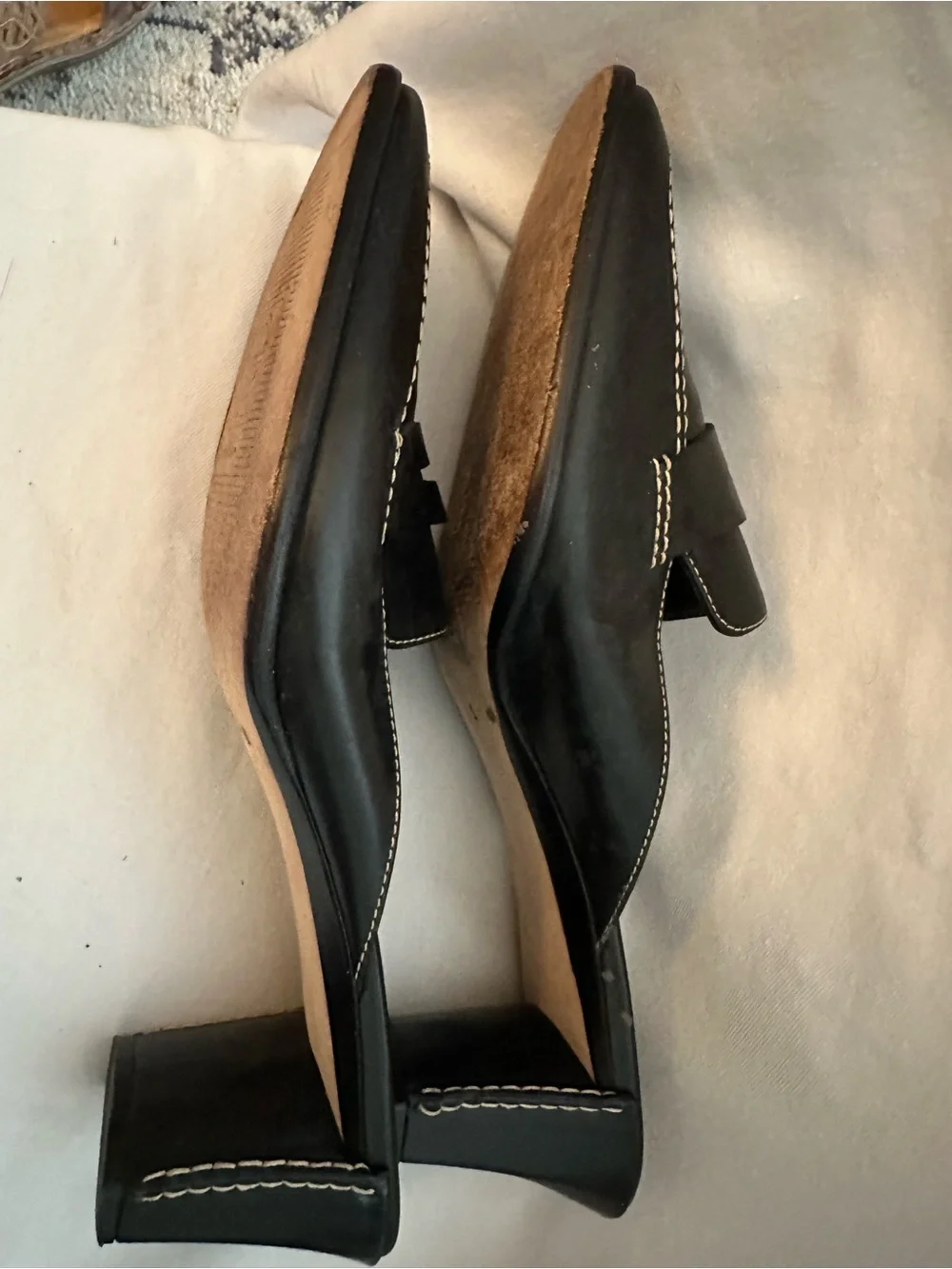 Cole Haan Country Women’s 10B Black Leather Penny Loafer Mule Block Heel Shoes